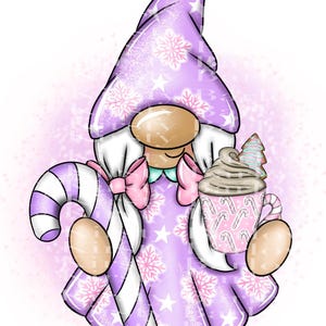 Christmas gnome gonk candy cane pastel pink lilac clipart sublimation design png instant download hand drawn  with free background