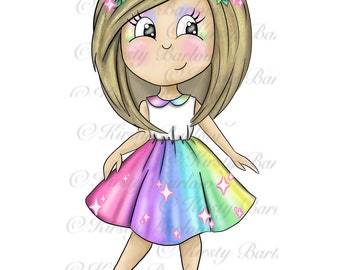 Unicorn girl character clipart sublimation design png instant download card making