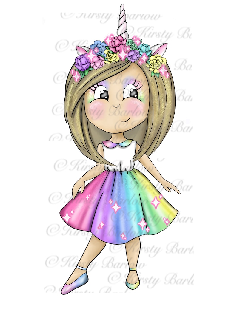 Unicorn girl character clipart sublimation design png instant download card making image 1
