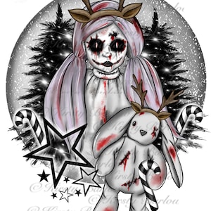 Christmas creepy horror doll Halloween clip art png sublimation design with commercial license