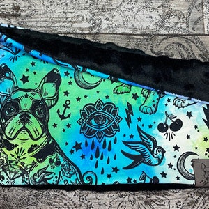 Cuddly dog loop | Dog scarf | Neck sock | Loop for dogs blue | french bulldog | Frenchie Vintage Tattoo Style | Handmade |