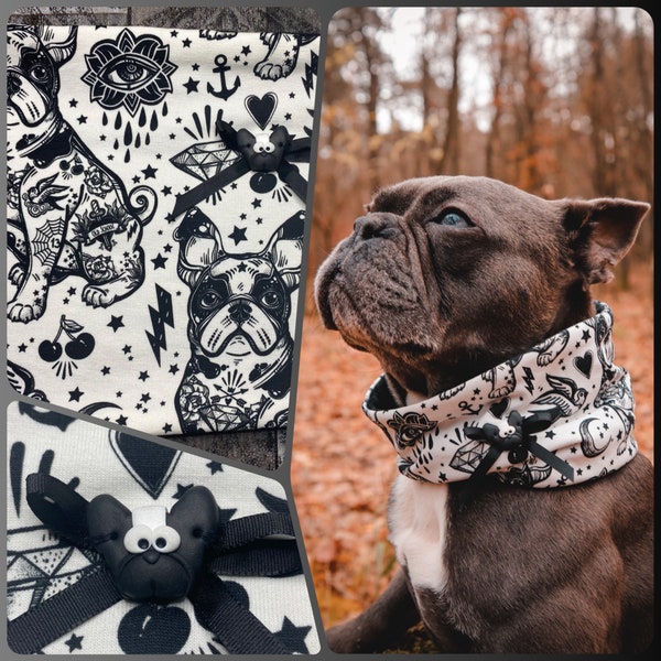 Kuschliger Hundeloop | Hundeschal | Halssocke | Loop für Hunde schwarz | französische Bulldogge | Frenchie Vintage Tattoo Style | Handmade |