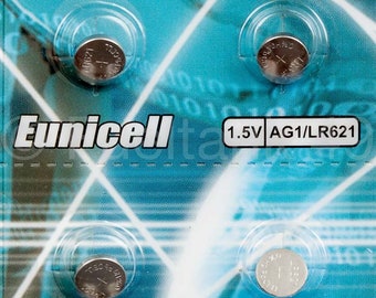 10 x AG1 - G1A, LR621, LR60, L621, LR620,164 Eunicell 1.5v Coin Button Batteries Card Of 10 Batteries