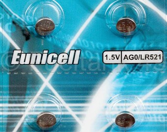 10 x AG0,LR521, LR63, SR521, SR521S, SR521SW Eunicell 1.5v Coin Button Batteries Card Of 10 Batteries