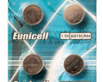 10 x AG13 LR44, G13A, LR1154, L1154,RPX675, D76A, Eunicell Coin Button Batteries 1 Card Of 10 Batteries