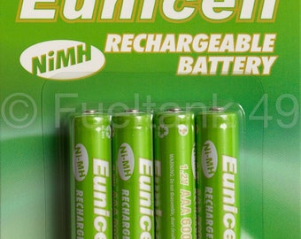 AAA Rechargeable Batteries 600mAh 1.2v Ni-MH Solar Light Cordless Phone Eunicell Pack of 4 Batteries