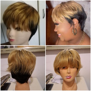 Ombre pixie Cut Short Human Hair Wig, 1B/27