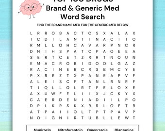 Top 100 Drugs* Medication Word Search*Pharmacy, Nursing, Medical, Instructors Games*Pharmacy Week*Brand/Generic Med Search-Pharmacy School
