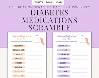 Diabetesmedicatie Scramble Games: 2 afdrukbare puzzels (digitale download)