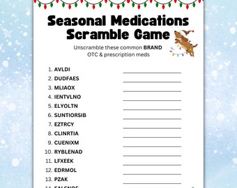 Kerstmedicatie Scramble-spel: apotheekfeest (digitale download)