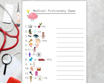 Medizinisches Pictionary-Spiel + Lösungsschlüssel zum Ausdrucken* Spiele für die Krankenschwesterwoche, lustige Spiele, Apothekenwoche, Krankenhausspiele, Gesundheitsspiele, Klassenzimmerspiele