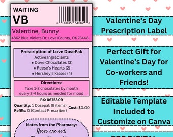 Bewerkbaar valentijnsreceptlabel: cadeaulabel (4 x 8 inch pdf digitale download)