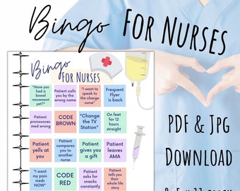 Bingo Game For Nurses ⁕PDF & JPG 8.5 x 11 inch⁕ Digital Download*SINGLE template*Nurse Week Game*