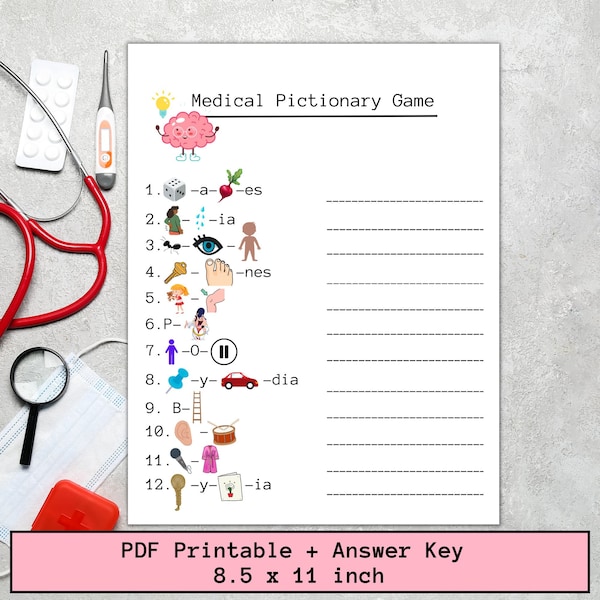 Medical Pictionary Game+ Answer Key Printable*Nurse Week Games, Fun Games, Pharmacy Week, Hospital Games, Healthcare Games, Classroom Games