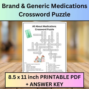 All About Medications Crossword Puzzle + Answer Key*Brand/Generic Meds*Pharmacy/Medical/Nurse/Student/Teacher Game! *Educational Game*