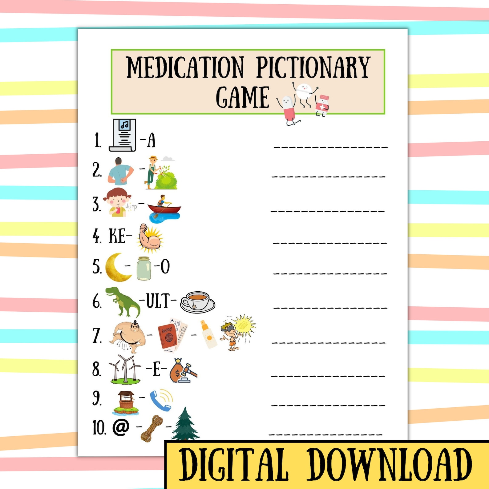 Medication Pictionary Game With Answer Keypharmacy/hospital/school