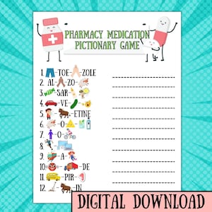Pharmacy Medication Pictionary Game With Answer Key*pharmacy Games ...