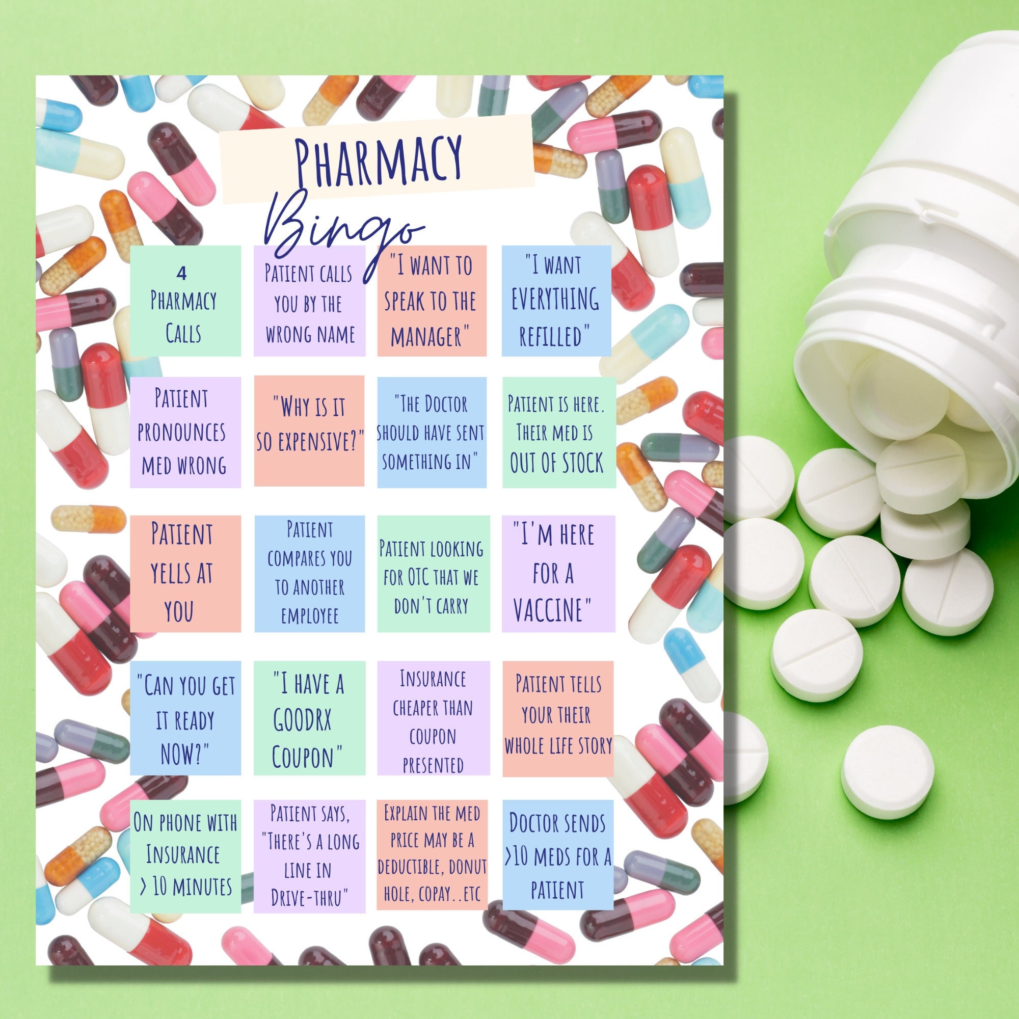 Pharmacy Bingo PDF & JPG 8.5 X 11 in Printable DOWNLOAD ...