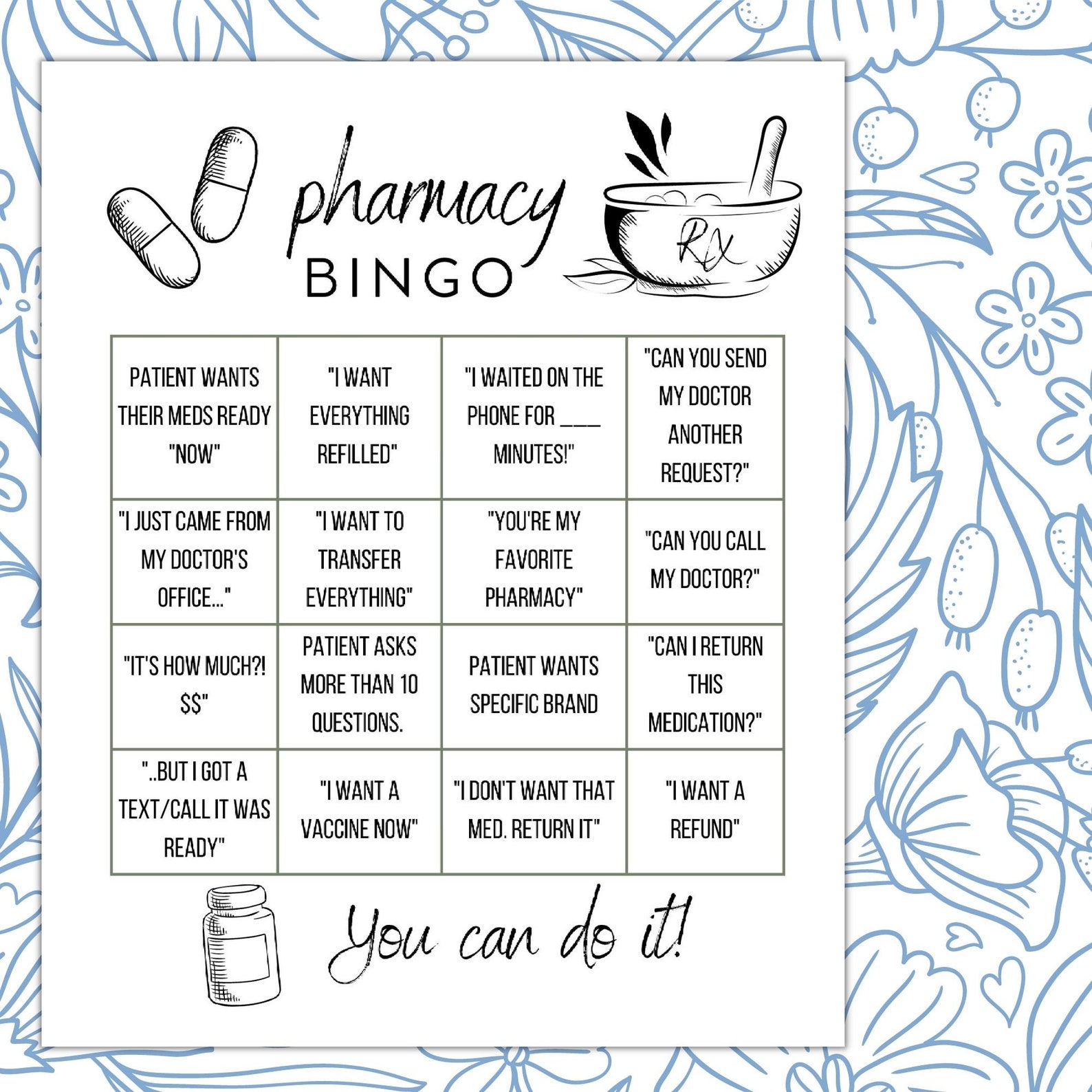 Pharmacy Bingo PDF & JPG 8.5 X 11 digital DOWNLOAD Etsy