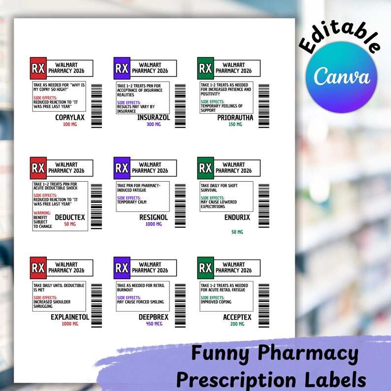 Funny Printable Rx Labels Funny Pharmacy Prescription Labels – Pharmacy Tech & Pharmacist Gift ...