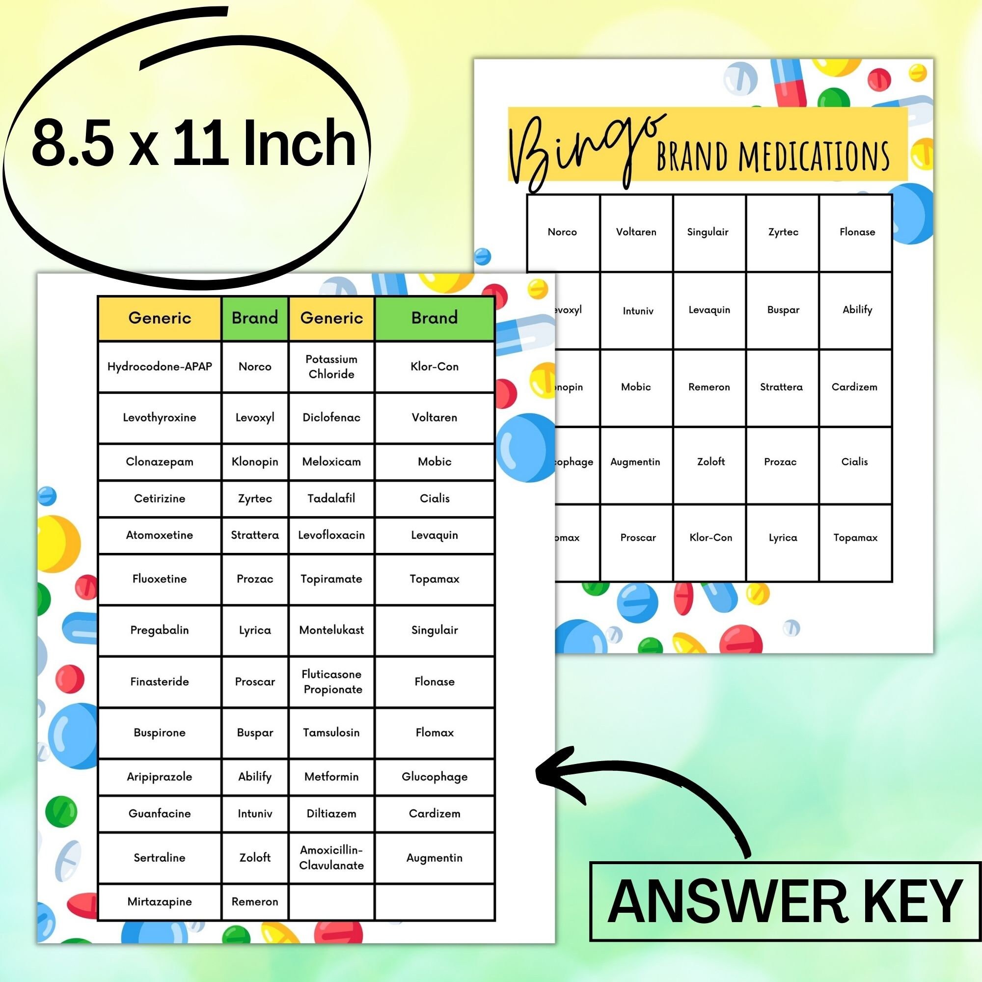 Trivia Medication Brand/generic Medications Bingo Game: 25 Randomized Cards (PDF) - Etsy
