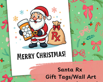 Santa Rx Christmas PNG & PDF Bundle | Santa Rx Clipart, Cute Medical Holiday Gift Tags, Santa Medical Christmas Clipart