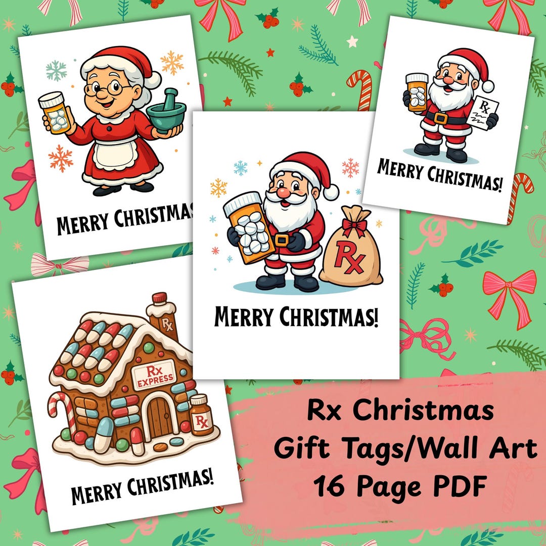 Pharmacy Rx Christmas PNG & PDF Bundle | Santa Rx Clipart, Mrs. Clause ...