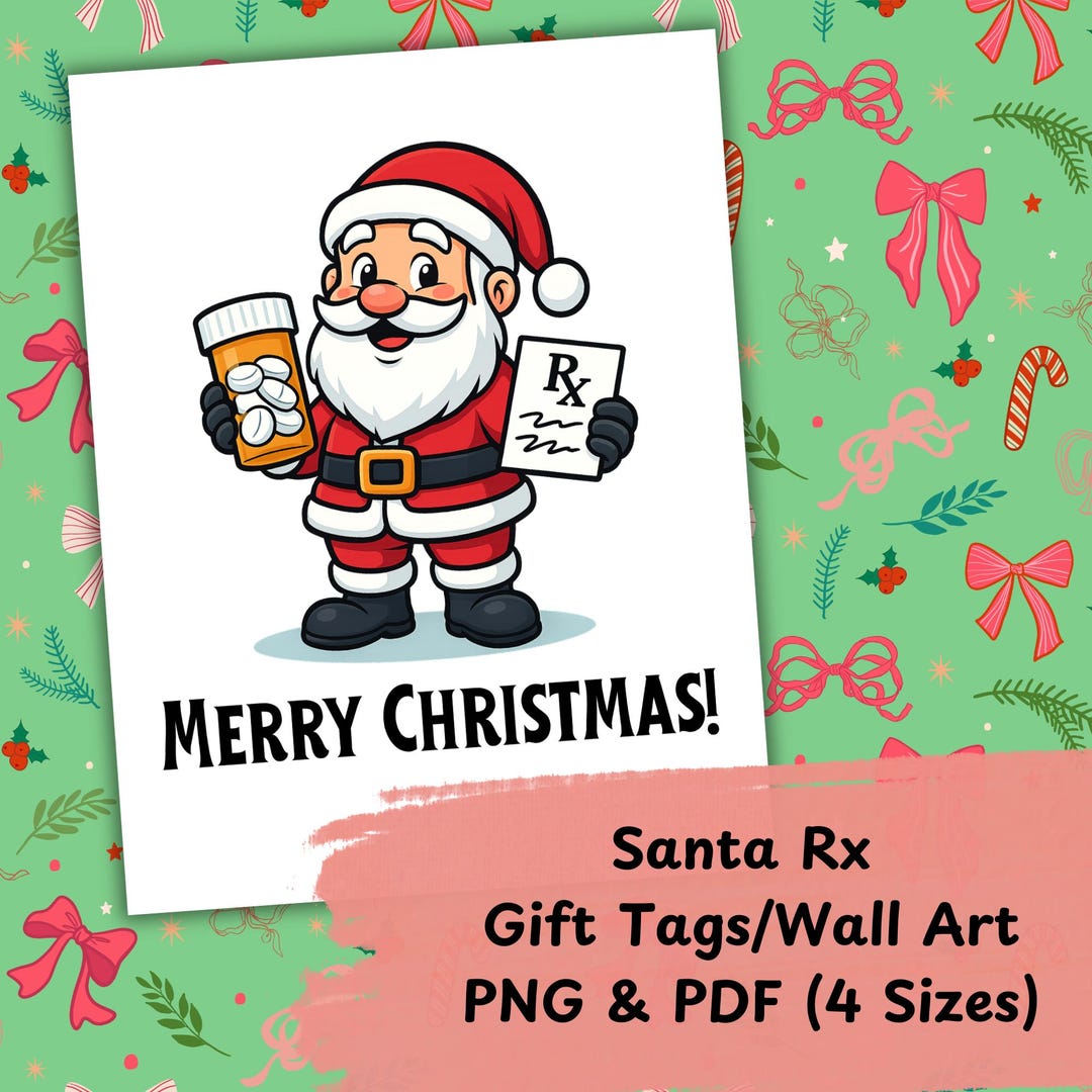 Santa Rx Christmas PNG & PDF Bundle | Santa Rx Clipart, Cute Medical ...