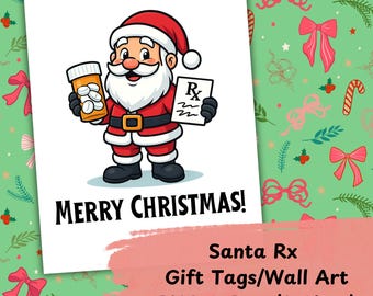 Santa Rx Christmas PNG & PDF Bundle | Santa Rx Clipart, Cute Medical Holiday Gift Tags, Santa Medical Christmas Clipart