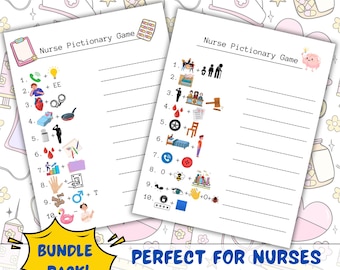 Pictionary-spel verpleegster Emoji: Nurses Week Party (afdrukbare pdf)