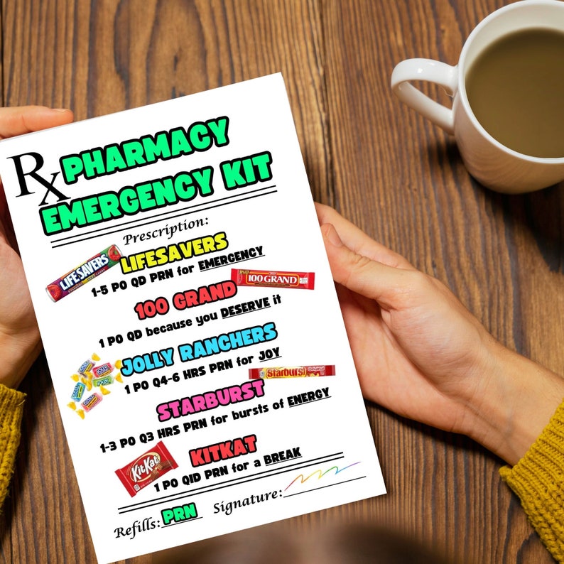 EDITABLE Pharmacy Emergency Candy Kitsurvival Kitprescription 4x6 in