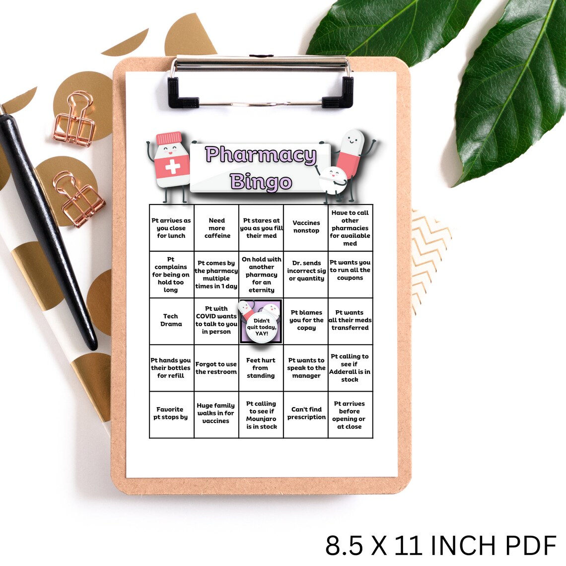 EDITABLE Pharmacy Work Bingo SINGLE Pdfpharmacist/pharmacy Tech