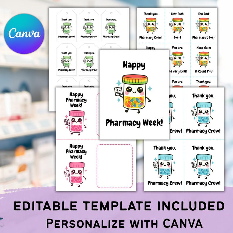 Editable Pharmacy Week Gift Tags – Kawaii Pill Bottle Printable ...