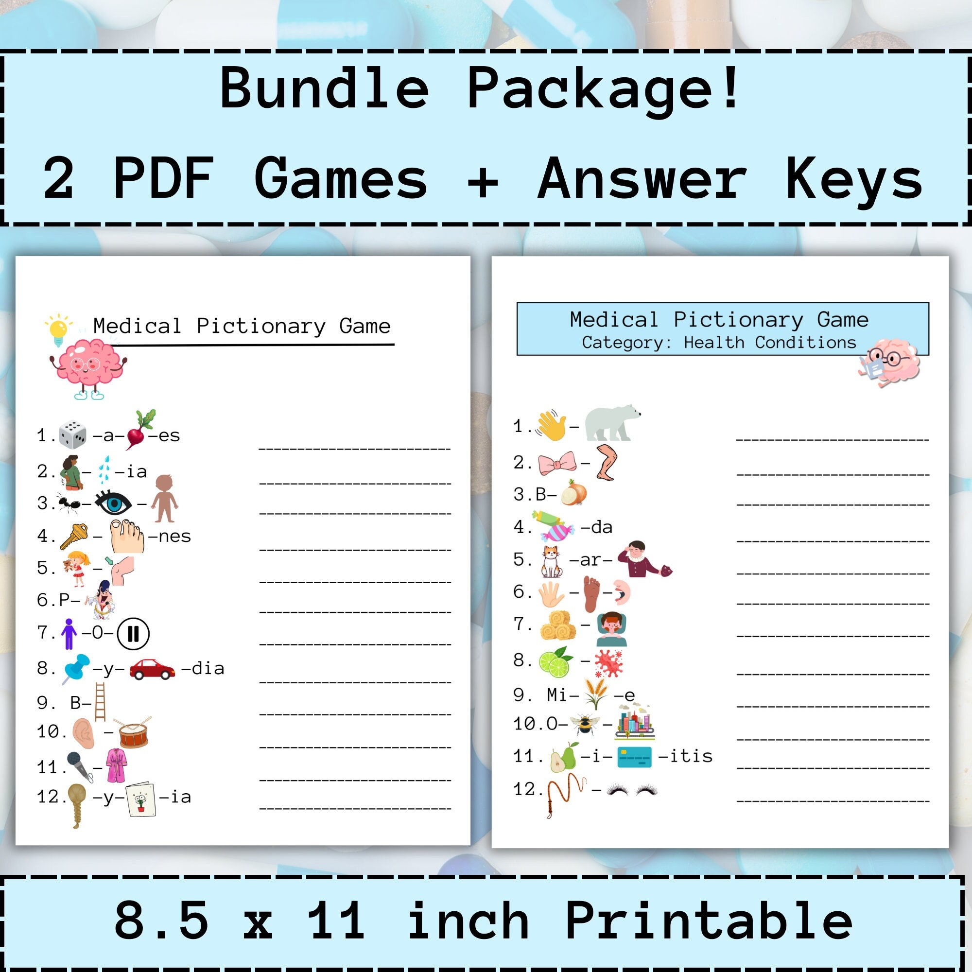2 Medical Pictionary Games+answer Key*medical*nursing*pharmacy* Instructor*student Games*educational Tool*healthcare*nurse Week*fun Games* - Etsy for Free Medical Terminology Games Printable