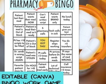 Editable Pharmacy Bingo Game: 10 Randomized Cards (PDF Digital Download)
