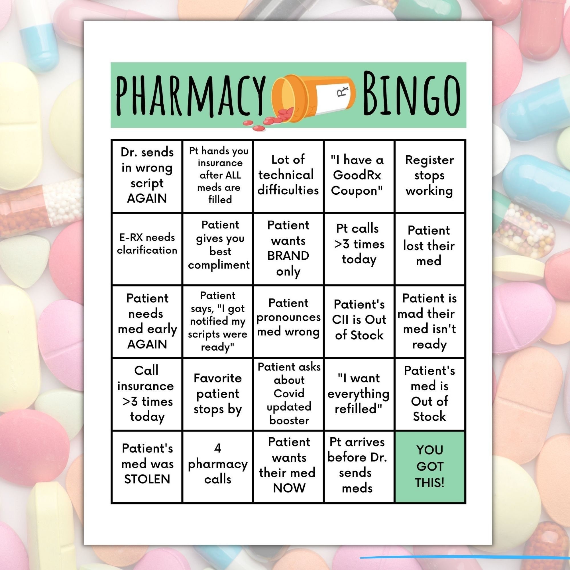 Pharmacy Work Bingo Version 2 PDF Digital Download8.5 X 11 Inch10