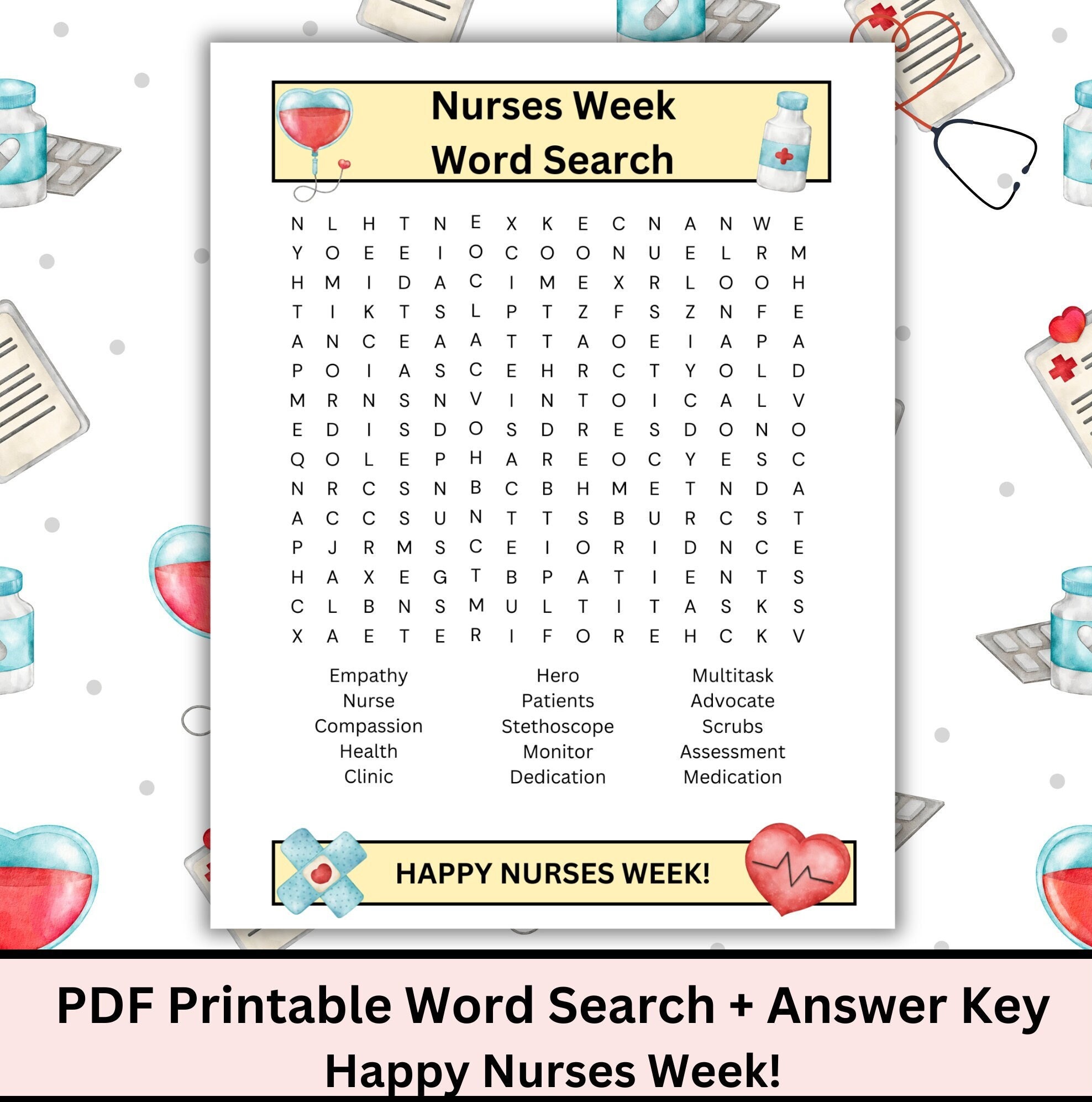 Nurses Week Word Search Printable-nurses Game, Nurse Gift, Fun Games ...