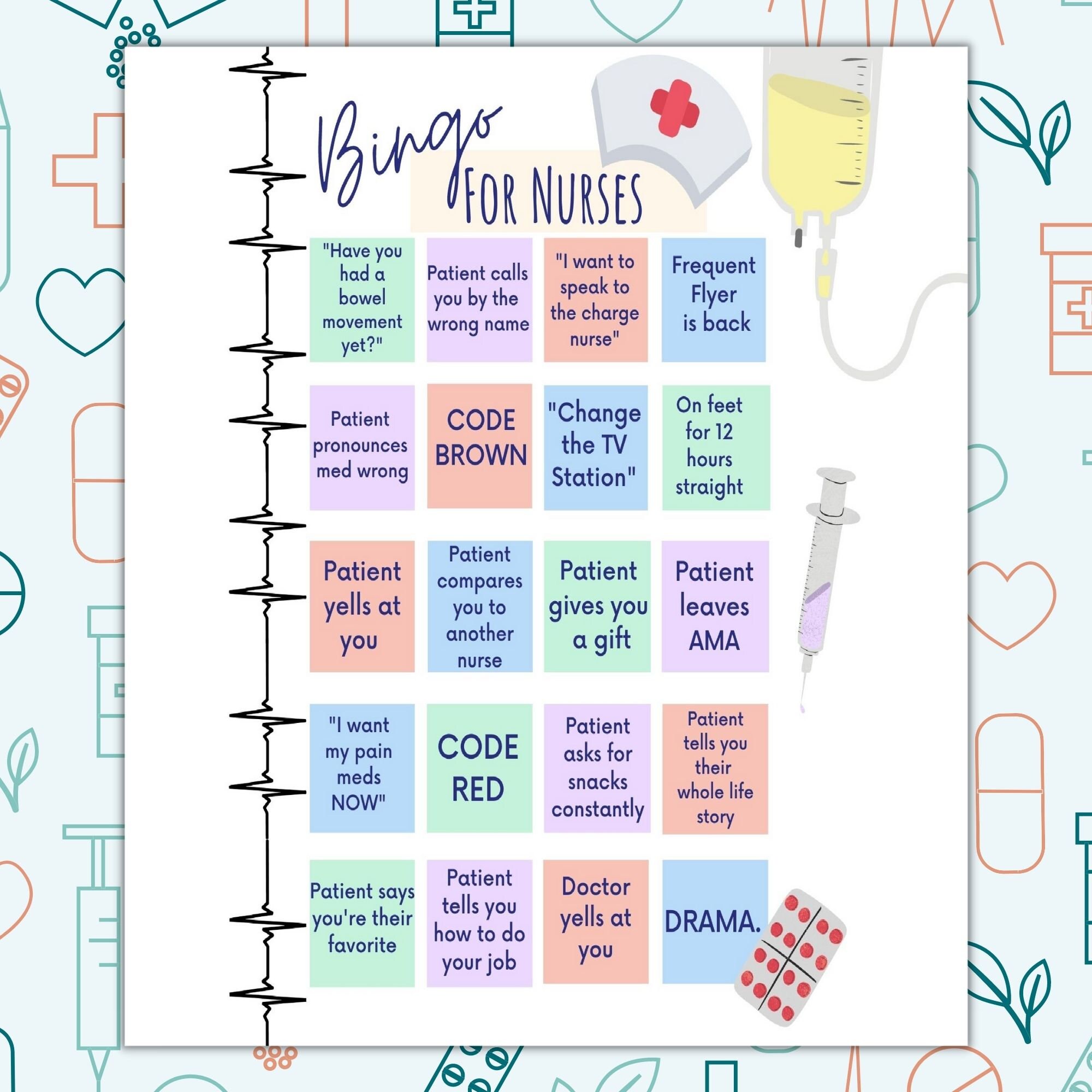 Bingo Game for Nurses PDF & JPG 8.5 X 11 Inch Digital Downloadsingle