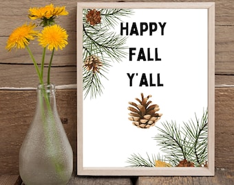 Happy Fall Y'all-aquarelkunst: herfstdecor (pdf en JPG)