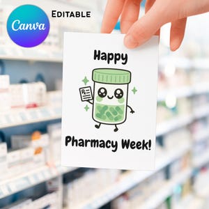 Editable Pharmacy Week Gift Tags – Kawaii Pill Bottle Printable (Digital)
