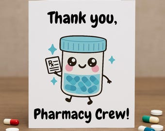 Pharmacy Crew-cadeaukaartje – Kawaii Pill Bottle Appreciation (digitaal)
