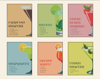 Impresiones de cócteles / Carteles minimalistas de bebidas alcohólicas simples / Descarga digital 18x24