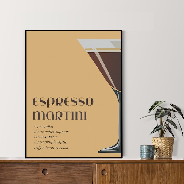 Espresso Martini Print / Minimalist Simple Alcohol Drink Poster / Digital Download 18x24