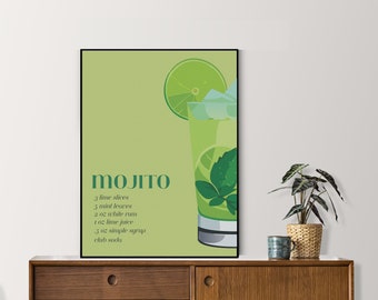 Impresión Mojito / Cartel minimalista de bebida alcohólica simple / Descarga digital 18x24