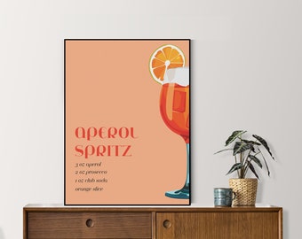 Aperol Spritz Impresión / Cartel minimalista de bebida alcohólica simple / Descarga digital 18x24