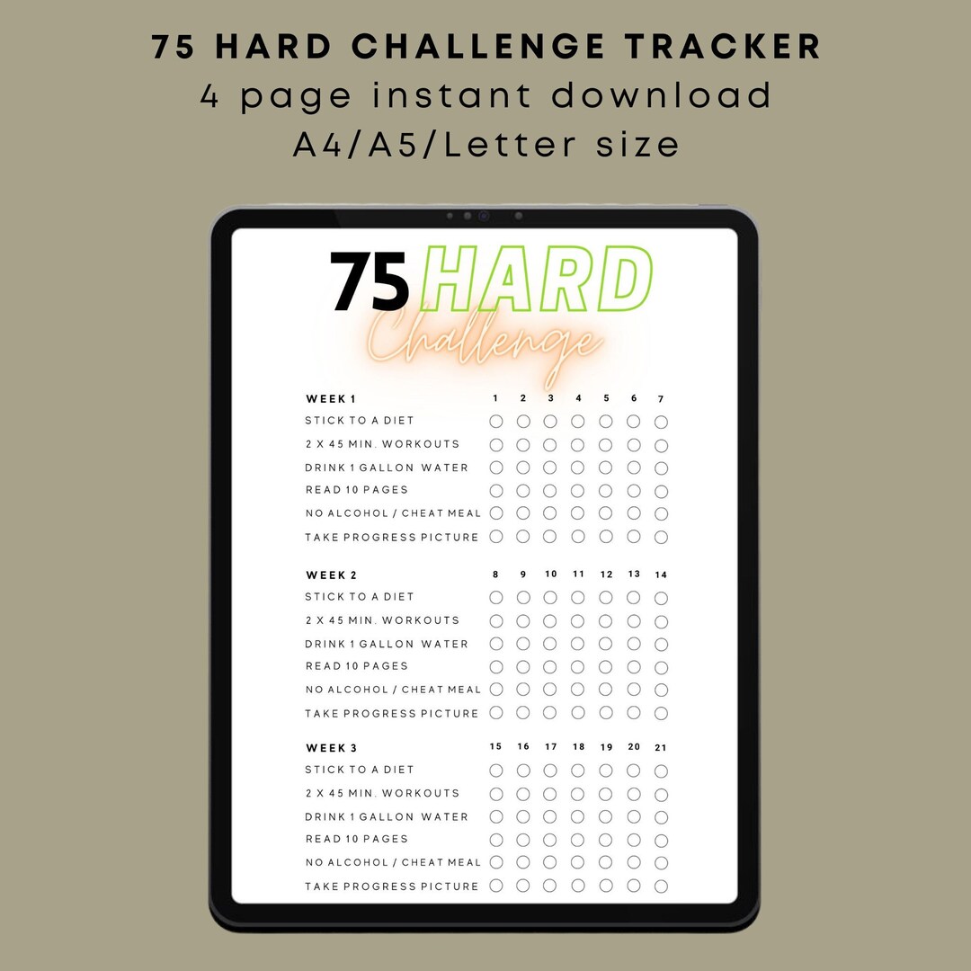 75 Hard Challenge Tracker 75 Day Challenge Printable PDF - Etsy