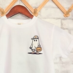 Ghost with Hat Unisex Comfort Colors Youth T Shirt-Bats-Monogrammed-Halloween Personalized name t shirt for kids-Custom-Embroidered Shirt