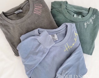 Custom Comfort Colors Sweatshirt-Embroidered Sweatshirt-Embroidered Neckline- Custom Embroidered-Garment Dyed Sweatshirt-Crewneck
