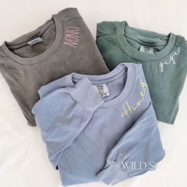 Custom Comfort Colors Sweatshirt-Embroidered Sweatshirt-Embroidered Neckline- Custom Embroidered-Garment Dyed Sweatshirt-Crewneck