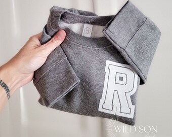 Custom Personalized Toddler Sweatshirt-Toddler Neutral Sweaters-Personalized Varsity Initial-Monogram Sweater